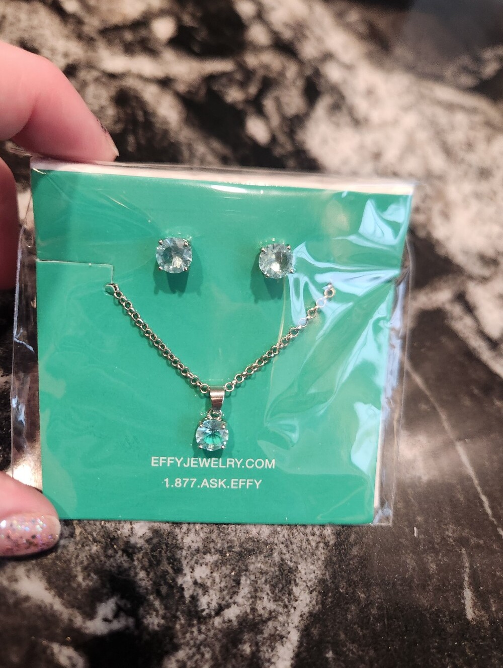 Effy Aquamarine Crystal Solitaire Necklace and Stud Earrings Set, NWT